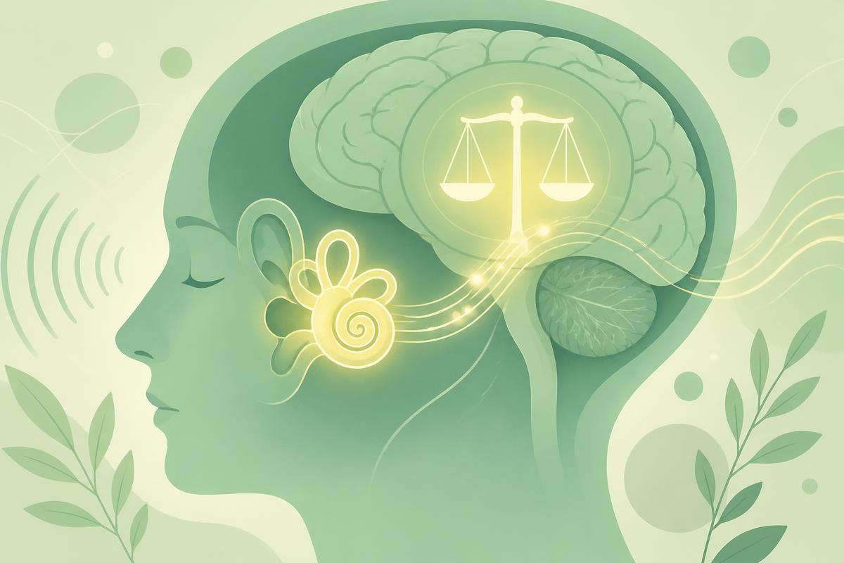 Illustration of the inner ear sending balance signals to the brain